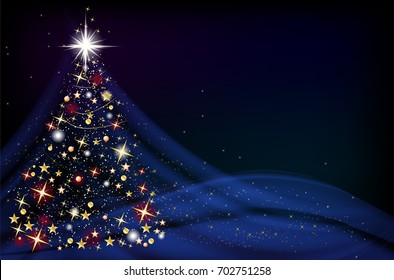 Christmas background with abstract shiny christmas tree, stars and place for your text - vector illustration