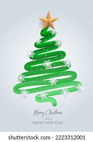 fondo navideño con un diseño de árbol abstracto y copos de nieve