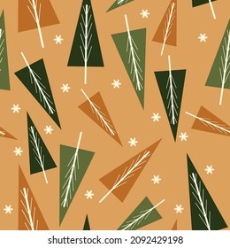 christmas background with abstract trees and snowflakes