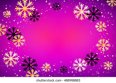 Christmas background. Abstract vector illustration with golden snowflakes. Easy editable modern template with place for your text.