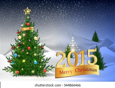 Christmas Background. Abstract Vector Illustration,Pine  Tree  Isolated on White snow,Winter landscape with fir trees and snowing