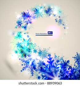 Christmas  background with abstract winter  blue snowflakes