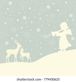 Christmas background with angel and deer