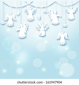 Christmas Background - Angels - paper cut style - in vector
