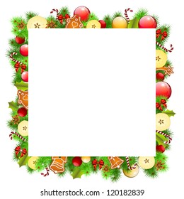 christmas background with apples and gingerbread, vector illustration, eps 10