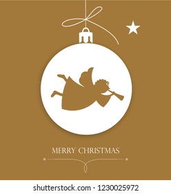 Christmas background with ball and angel. Greeting vector background