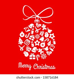 Christmas background with ball built with white Christmas icons