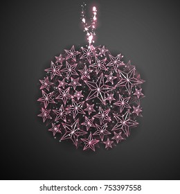 Christmas Background with Christmas Ball of Cutout Shining Gold Stars. Vector illustration