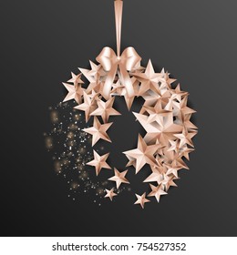 Christmas Background with Christmas Ball of Cutout Shining Gold Stars. Vector illustration