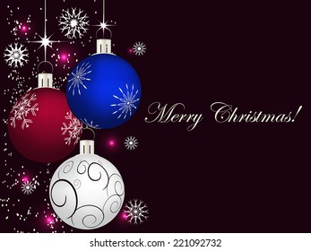 Christmas background with christmas ball, glitters and snowflakes/vector illustration
