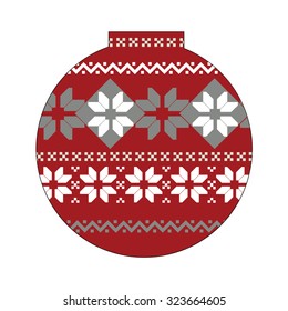 Christmas  background, ball with nordic pattern, vector illustration