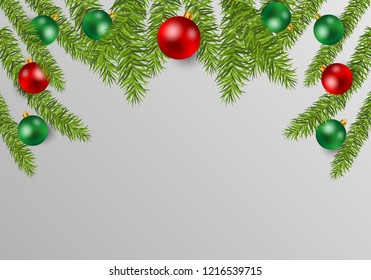 Christmas background with ball on gray background, Copy space. Vector illustration