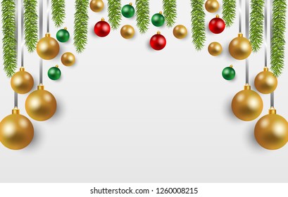 Christmas background with ball on gray background, Copy space. Vector illustration