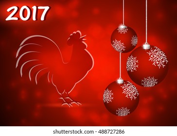 Christmas background with ball and red rooster