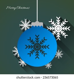 christmas background with christmas ball and snowflakes, flat design