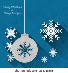 christmas background with christmas ball and snowflakes, flat design