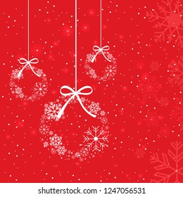 Christmas background with ball from snowflakes on red background. 