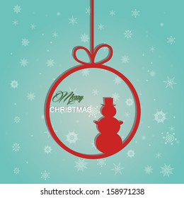 Christmas background with christmas ball, snowman, and snowflakes