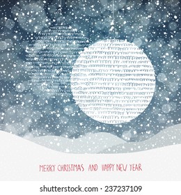 Fondo de Navidad con símbolo de bola de Navidad y nieve en caída