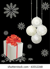 Christmas background with balls and box