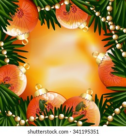 Christmas background with balls and the branches of the Christmas tree.