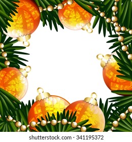 Christmas background with balls and the branches of the Christmas tree.