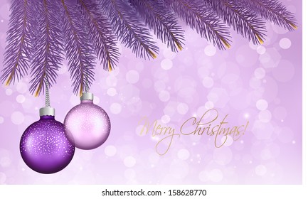 Christmas background with balls and branches. Vector illustration.