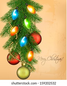 Christmas background with balls and branches. Vector illustration 