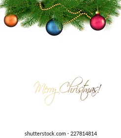 Christmas background with balls and branches. Vector illustration
