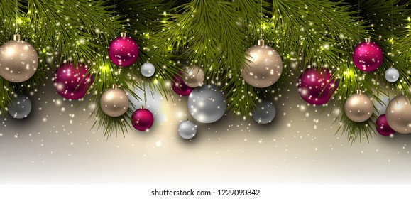 Christmas background with balls. Colorful Xmas baubles. Vector