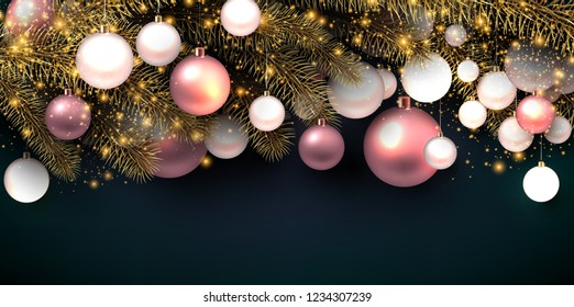 Christmas background with balls. Colorful Xmas baubles. Vector