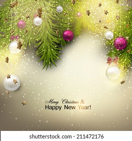 Christmas background with balls. Colorful Xmas baubles. Vector