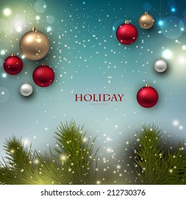 Christmas background with balls. Colorful Xmas baubles. Vector