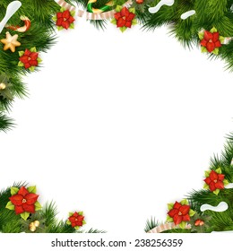 Christmas background with balls and decorations isolated on white. EPS 10 vector file included