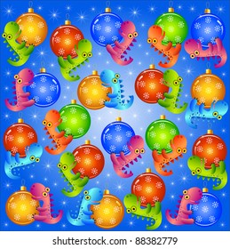 christmas background  with balls and dragons