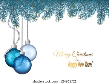 Christmas background with balls and fir branches.Vector illustration