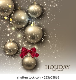 Christmas background with balls. Golden Xmas baubles. Vector