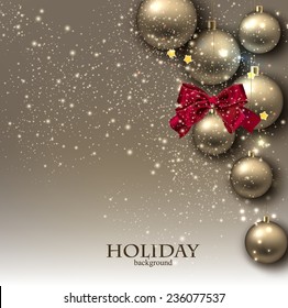 Christmas background with balls. Golden Xmas baubles. Vector