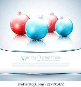 Christmas background with balls, on ice - vector