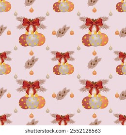  christmas background with balls and ornaments. Seamless repeating pattern