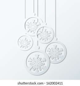 Christmas background with balls, paper style. Vector illustration