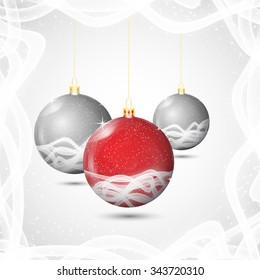Christmas background with Christmas balls set red and silver. Vector Illustration