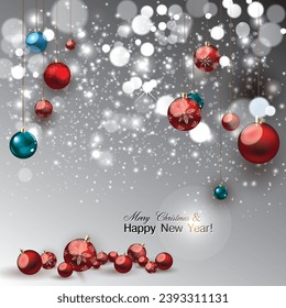 Christmas background with balls and snow