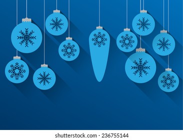 christmas background with christmas balls and snowflakes, flat design