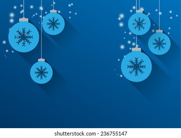 christmas background with christmas balls and snowflakes, flat design