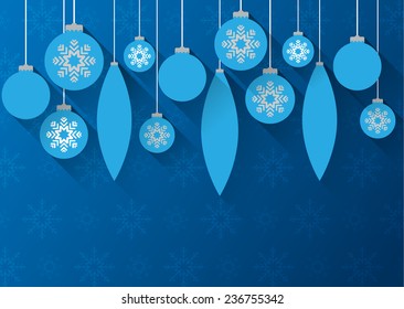 christmas background with christmas balls and snowflakes, flat design