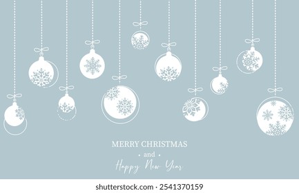 Christmas Background with Balls and Snowflakes Garland. Merry Christmas Holiday Background with Winter Elements. Xmas Composition, Happy New Year Greeting Card Design