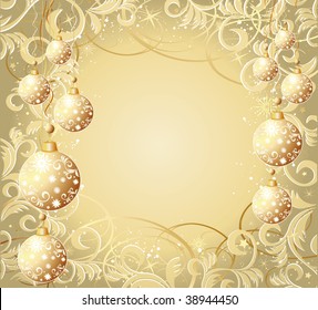 Christmas background with balls, stars and snowflakes