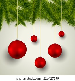 Christmas background with balls and tree branch 