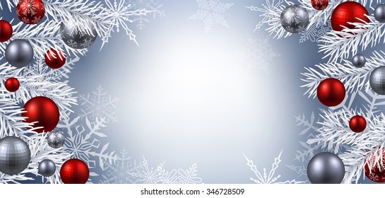 Christmas background with balls. Vector paper illustration.